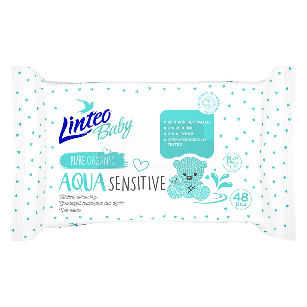 Dětské vlhčené ubrousky Linteo Baby AQUA SENSITIVE 48 ks