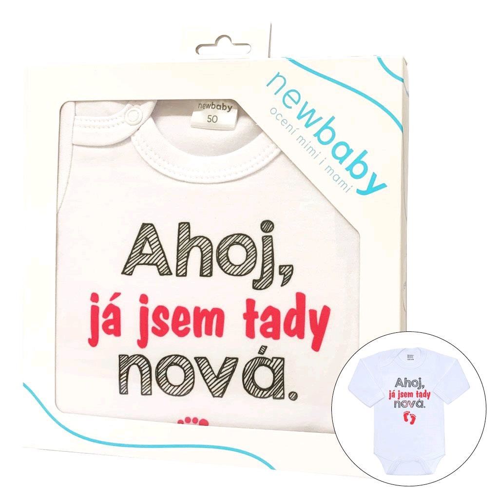 Body s potiskem New Baby Ahoj, já jsem tady nová - dárkové balení