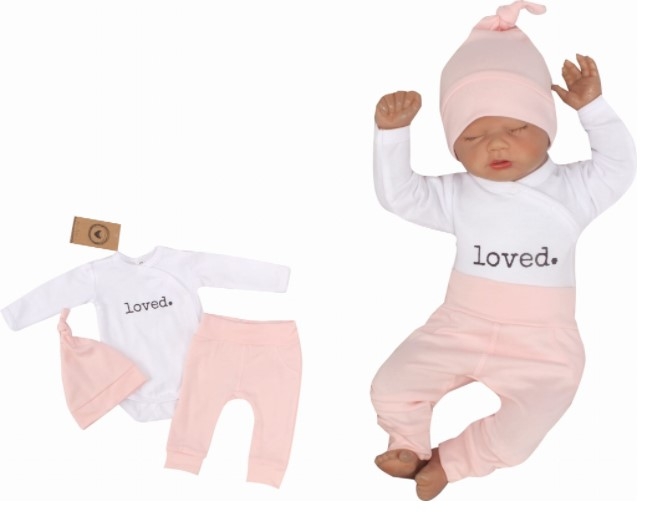 Z&amp;Z 3-dílná soupravička body, tepláčky a čepička Loved - bílo/růžová Velikost koj. oblečení: 56 (1-2m)