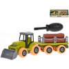 Traktor s vlečkou montážní šroubovací set s nástrojem a kládami dřeva volný chod