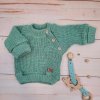 Pletený svetřík pro miminko s knoflíčky Lovely, prodloužené náplety, mátový, 56/62
