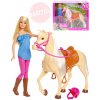 MATTEL BRB Panenka žokejka Barbie jezdecký set s koněm a doplňky