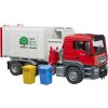 BRUDER 03761 Auto MAN TGS popeláři funkční model 1:16 set se 2 popelnicemi