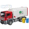 BRUDER 03761 Auto MAN TGS popeláři funkční model 1:16 set se 2 popelnicemi