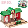BRIO DŘEVO Vlaková stanice set s výpravčím funkce nahrávání REC Světlo Zvuk