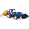 BRUDER 02187 Traktor New Holland T5 + plošina, balík, čelní nakladač