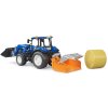 BRUDER 02187 Traktor New Holland T5 + plošina, balík, čelní nakladač