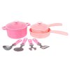 Sada nádobí s doplňky plast růžová v síťce 20x30x10cm 18m+