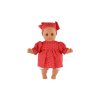 Panenka/Miminko Hamiro 30cm, látkové tělo šaty červené+ bílý puntík + šátek v krabici 20x35x13cm