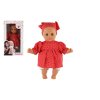 Panenka/Miminko Hamiro 30cm, látkové tělo šaty červené+ bílý puntík + šátek v krabici 20x35x13cm