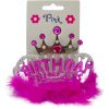 Čelenka Happy Birthday s fuchsiovým peřím