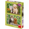 DINO Puzzle Pejsek a kočička na zahradě 2x48 dílků 26x18cm skládačka