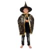 Klobouk čarodějnický + plášť pro děti průměr 38cm černo-zlatý v sáčku karneval