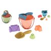 Sada na písek plast kbelík, lopatka, hrabičky, 3 formičky  3 barvy v síťce