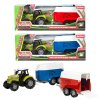 Traktor s přepravníkem na koně plast 24cm na volný chod na baterie se světlem, zvukem 2 barvy v krab