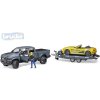 BRUDER 02504 RAM Roadster Racing Team set odtahovka se sporťákem a figurkou