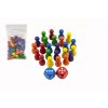 Figurky dřevo 25mm 24ks 6 barev+ 2 kostky společenská hra v sáčku 7x13cm