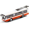 Trolejbus MHD 16cm červeno-bílý kovový na zpětný chod v krabici