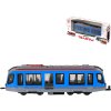 Tramvaj modrá kovová MHD Městská hromadná doprava zpětný chod