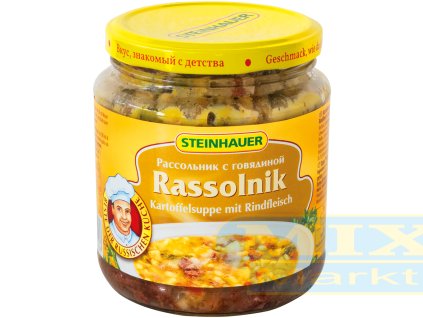  Bramborová polévka s hovězím masem "Rassolnik"