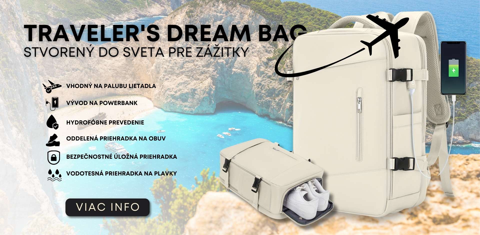 Traveler’s Dream Bag je ideálnym spoločníkom pre všetkých milovníkov cestovania. Táto multifunkčná taška ponúka priestranný objem 25 litrov, s oddelenými priehradkami na obuv, elektroniku a mokré plavky a iné. Vaše veci zostanú v bezpečí a suchu. Perfektn