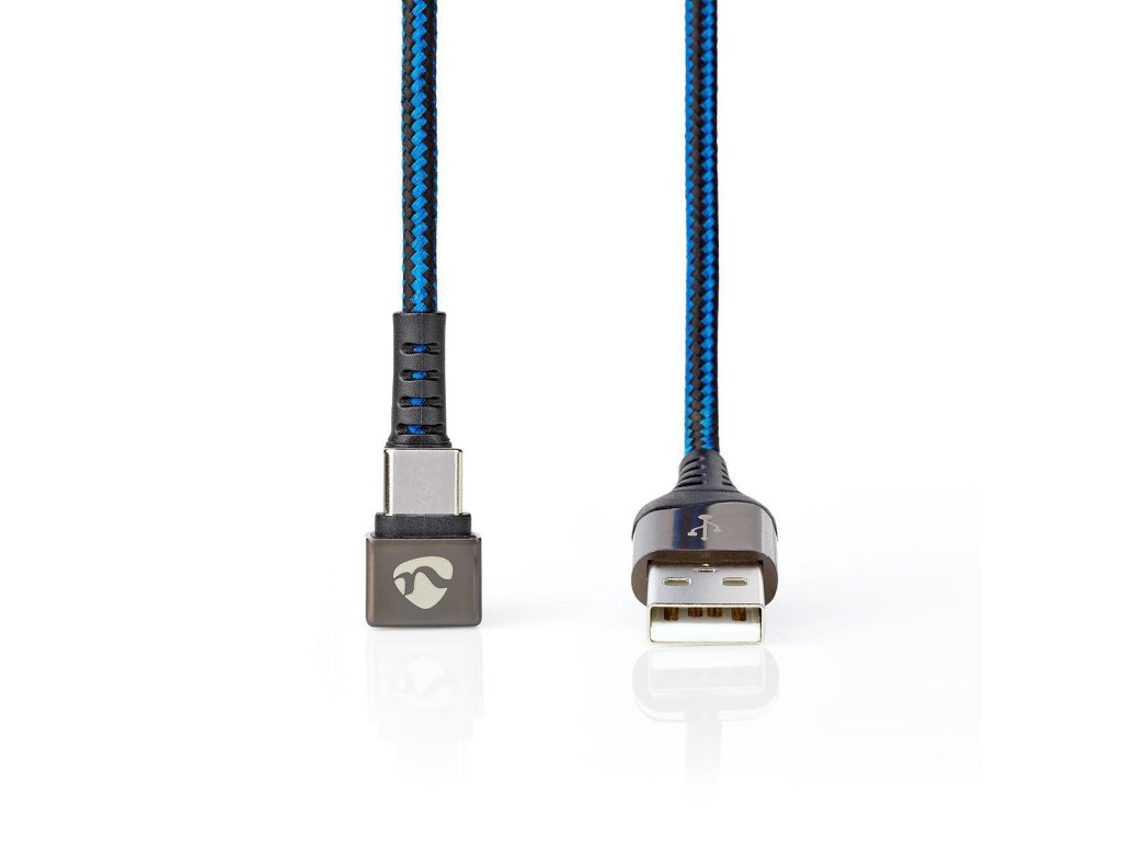 USB 2.0 Kabel | A Zástrčka na Zástrčku Type-C™ | Herní Konektor 180 ° | 2 m | Kulatý | Opletený | Černo-modrý