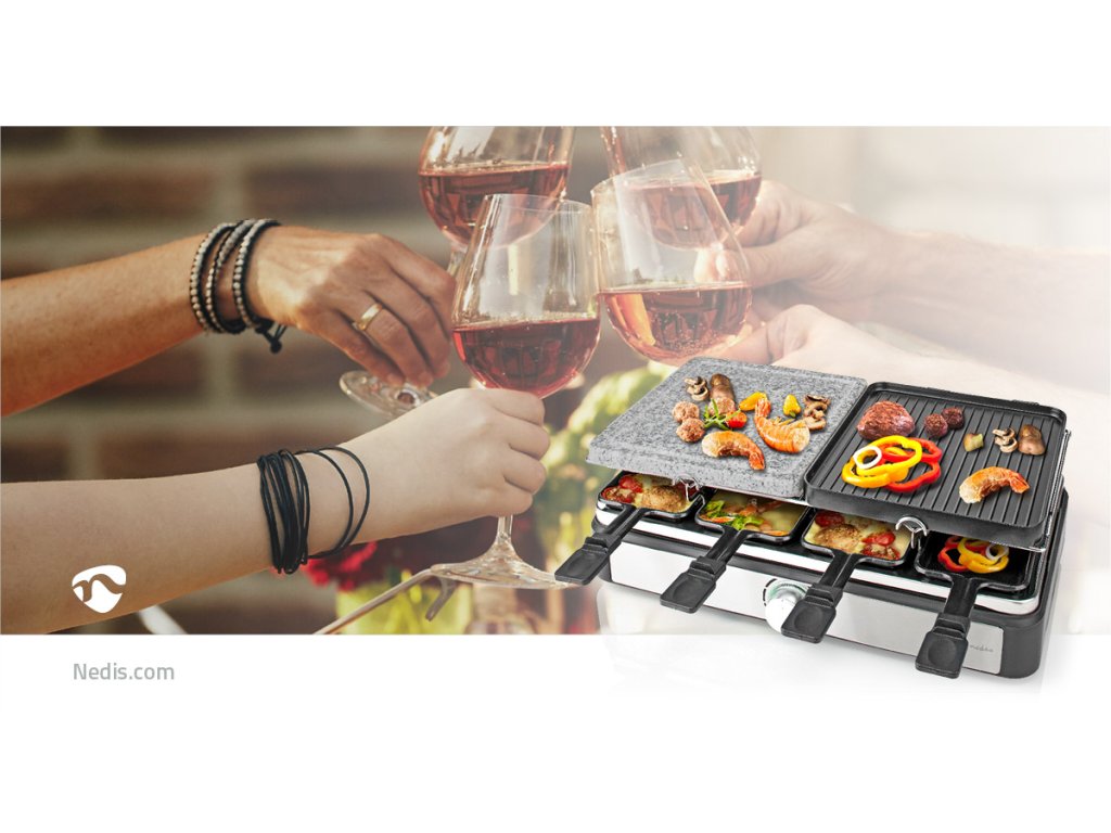 Nedis FCRA300FBK8 - Grill Raclette z akcesoriami 1400W/230V