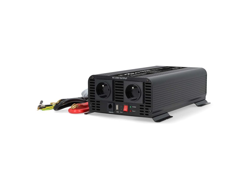 Měnič Napětí s Čistou Sinusoidou | Vstupní napětí: 12 V DC | Výstupní napájecí konektor(y): Type E (CEE 7/5) / USB-A / USB-C ™ | 230 V AC 50 Hz | 1000 W | Špičkový výstupní výkon: 2000 W | Svorkovnice | Čistá sinusová vlna |