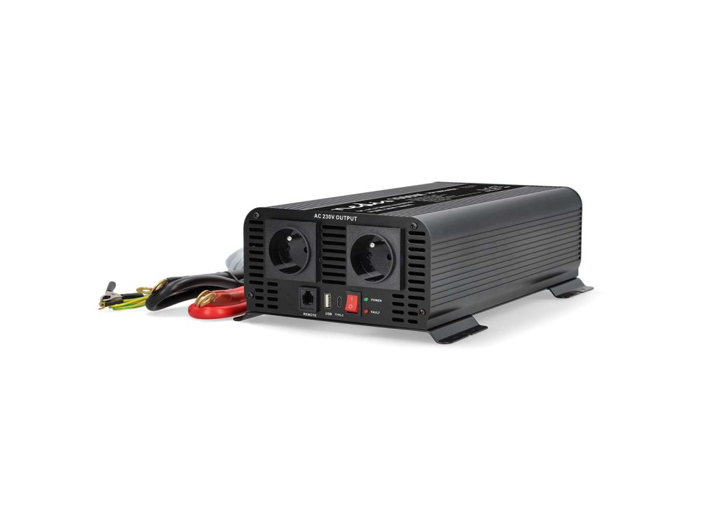 Měnič Napětí s Čistou Sinusoidou | Vstupní napětí: 24 V DC | Výstupní napájecí konektor(y): Type E (CEE 7/5) / USB-A / USB-C ™ | 230 V AC 50 Hz | 1000 W | Špičkový výstupní výkon: 2000 W | Svorkovnice | Čistá sinusová vlna |