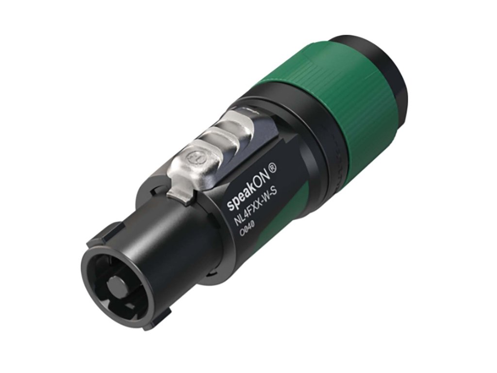 4 pole speakON cable connector, screw terminal assembly, chuck type strain relief for cable diameters 6 to 12 mm