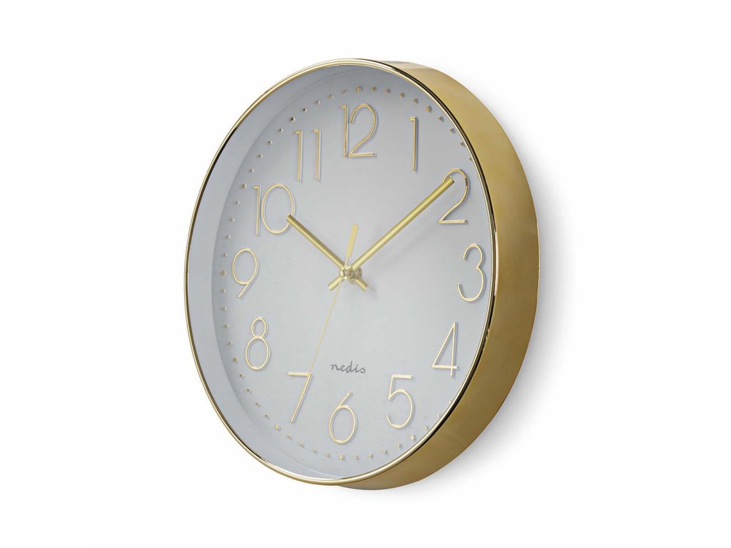 Nedis CLWA015PC30GD analogové nástěnné hodiny 30 cm bílá + zlatá - miXton.cz