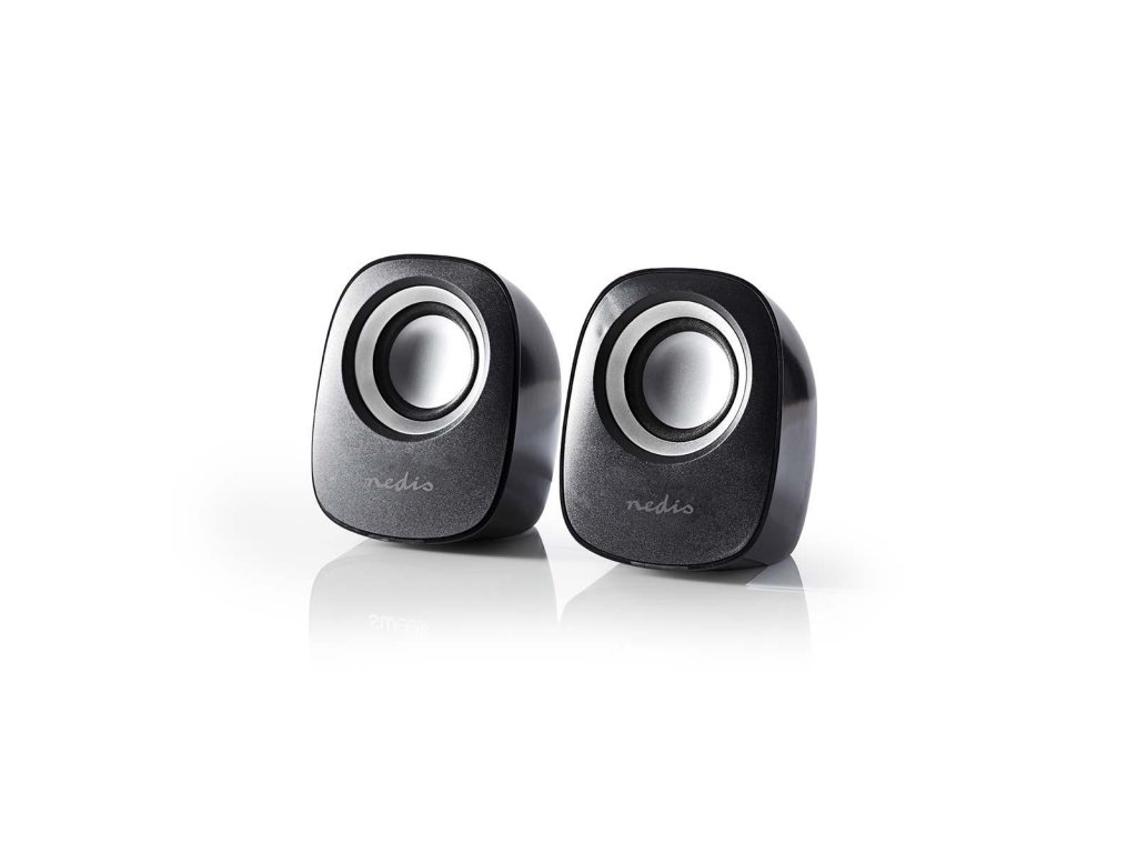 Nedis CSPR10020BK stereo reproduktory 4W, USB, jack 3.5mm, černá/stříbrná