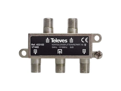 Televés F453103 CATV rozbočovač 8 dB / 5-1218 MHz - 4 x výstup