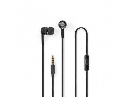 Nedis HPWD2020BK špuntová sluchátka do uší s mikrofonem, 95 dB, kabel 1.2 m, černá