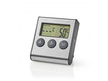 Nedis KATH104SS digitální teploměr na maso, 0–250 °C, časovač, broušený hliník
