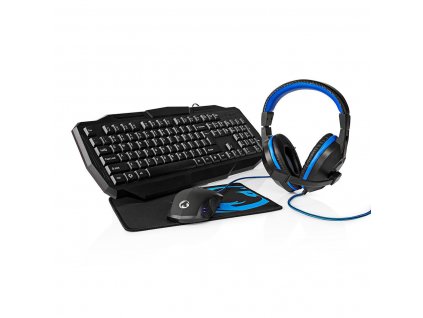 Nedis GCK41100BKUS herní set 4 v 1 herní klávesnice, myš, headset a podložka, US rozložení