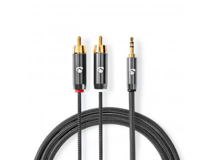 Nedis Fabritallic propojovací audio kabel zástrčka jack 3.5mm - zástrčka 2x cinch, 1 m (CATB22200GY10)