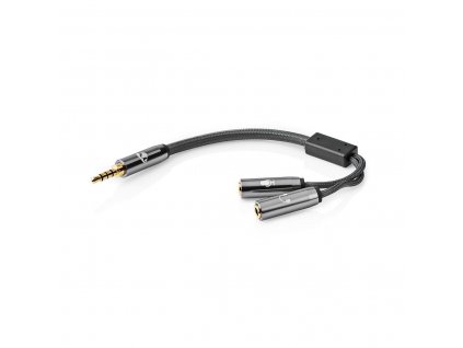 Nedis Fabritallic propojovací audio kabel zástrčka 4pin jack 3.5mm - 2 x zásuvka jack 3.5mm, 0.2 m (CATB22150GY02)