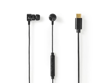 Nedis HPWD2070BK špuntová sluchátka do uší, 100 dB, USB-C™, mikrofon, hlasový asistent, kabel 1.2 m