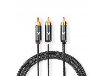 Nedis Fabritallic propojovací audio kabel k subwooferu zástrčka cinch - zástrčka 2x cinch, 3 m (CATB24000GY30)