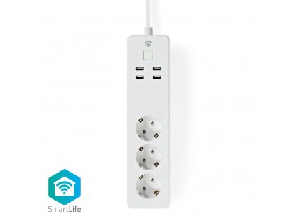 Nedis SmartLife chytrá prodlužovací lišta, 3x Schuko, 4x USB, 16 A (WIFIP311FWT)