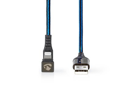 Synchronizační a Nabíjecí Kabel |USB-A Zástrčka na Apple Lightning 8kolíková Zástrčka | Herní Konektor 180 ° | 1 m | Kulatý | Opletený | Černo-modrý