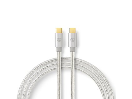 Nedis USB 2.0 Kabel pro Synchronizaci a Nabíjení, s Podporou AV | USB-C™ Zástrčka na USB-C™ Zástrčku | 5A - 100W | Pozlacený | 2,0 m | Kulatý | Opletený | Stříbrný | Ochranný Kryt