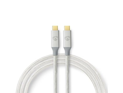 USB kabel | USB 3.2 Gen 2x2 | USB Typ-C ™ Zástrčka | USB Typ-C ™ Zástrčka | 20 Mbps | 100 W | Pozlacené | 1.00 m | Kulatý | Nylon / Opletený | Stříbrná | Box s Okénkem