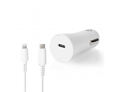 Nedis CCPDL20W111WT automobilový USB nabíjecí adaptér 1.67 A / 2.22 A / 3 A PowerDelivery 3.0 / USB-C™, kabel Lightning 8-Pin 1m  / bílá