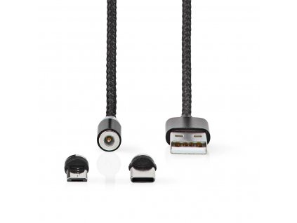 Nedis magnetický 2v1 nabíjecí kabel USB micro + USB-C, 2 m, černá (CCGB60630BK20)
