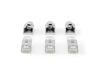 RJ45 konektor | RJ45 Pass Through | Pevný/vláknitý kabel FTP CAT6a | Přímý | Pozlacené | 10 ks | PVC | Šedá | Box