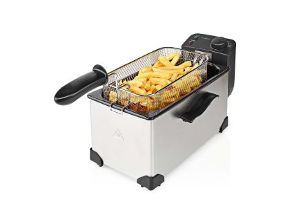 NEDIS KADF301FSR fritéza 3 l, vyjímatelná nádoba, možnost mytí v myčce, 2200 W, 90 °C-190 °C, nerez