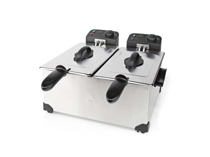 NEDIS KADF601FSR fritéza 2x3 l, vyjímatelná nádoba, možnost mytí v myčce, 3600 W, 90 °C-190 °C, nerez