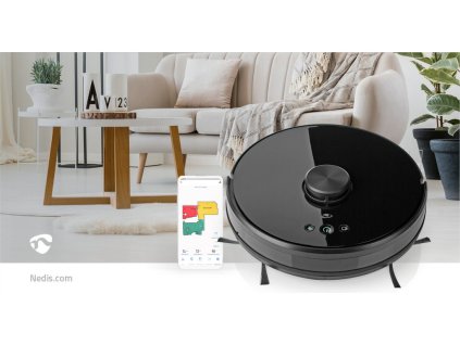 Nedis WIFIVCL001CBK robotický vysavač, laserová navigace, Wi-Fi , kapacita 0.6 l, automatické nabíjení, provoz 120 min, průměr 33 cm, Android™ / IOS